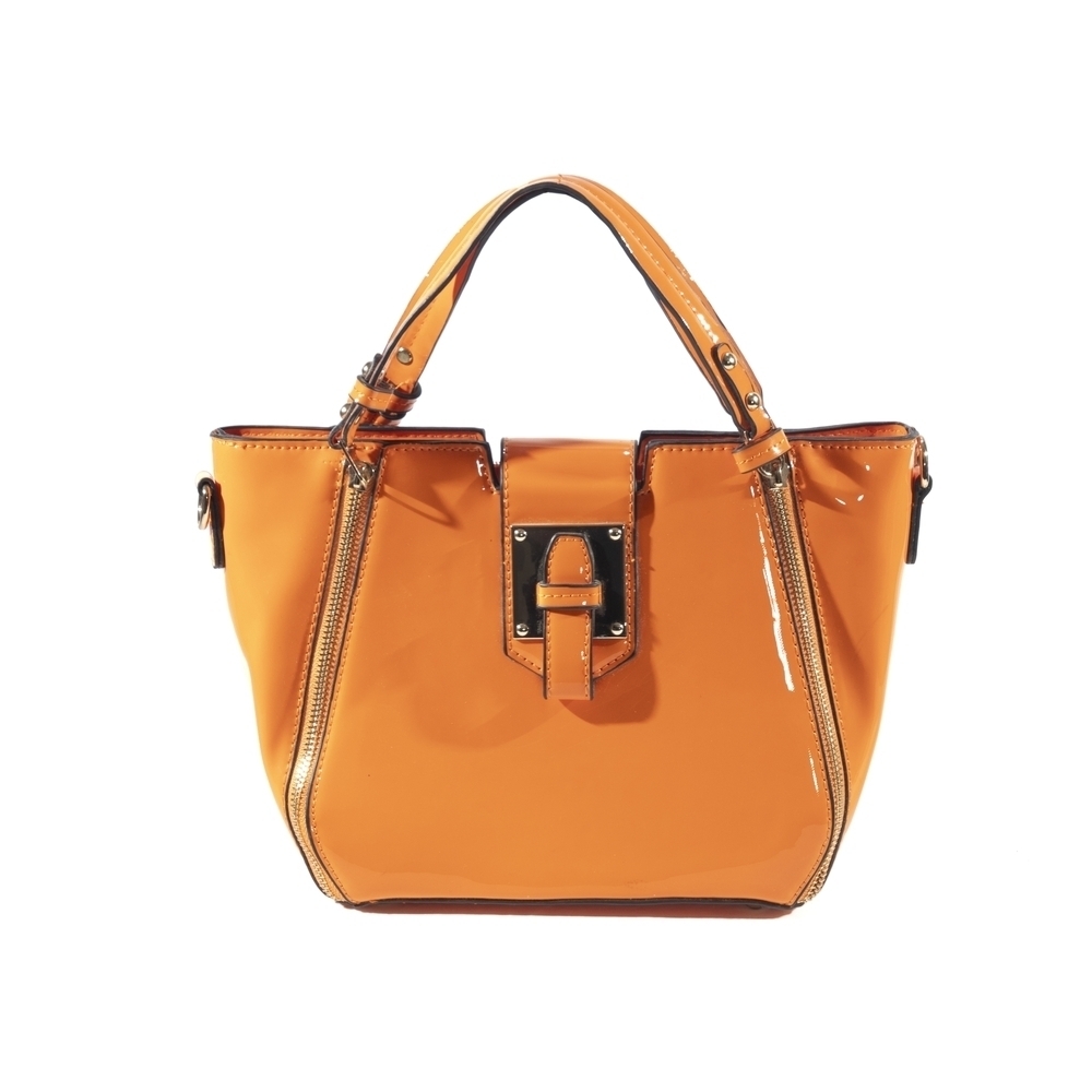 Orange Patent Leather Crossbody Handbag
